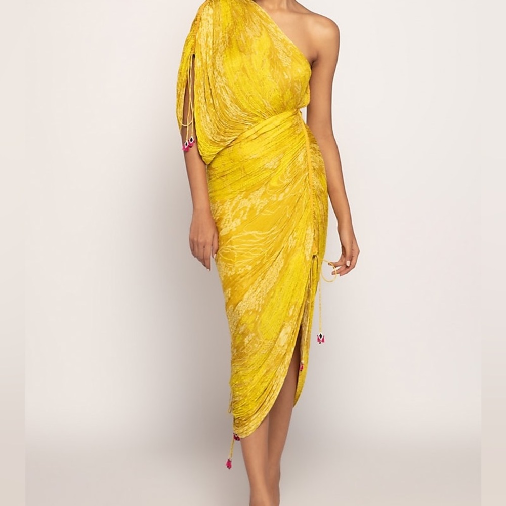 Yellow One-Shoulder Midi Dress